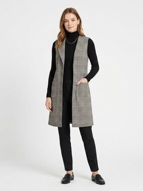 Calvin Klein Glen Plaid Longline Sleeveless Vest Duster Blazer Women's Size 8